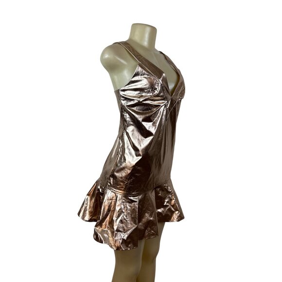 Mare Mare x Anthropologie Metallic Bronze Mini Dress With Flared Hem Sz XXS - Picture 2 of 9